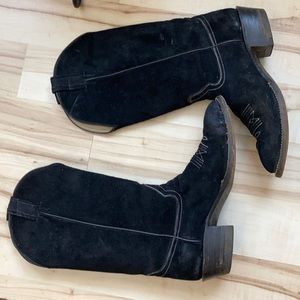 Hondo suede cowboy boots black with white stitch